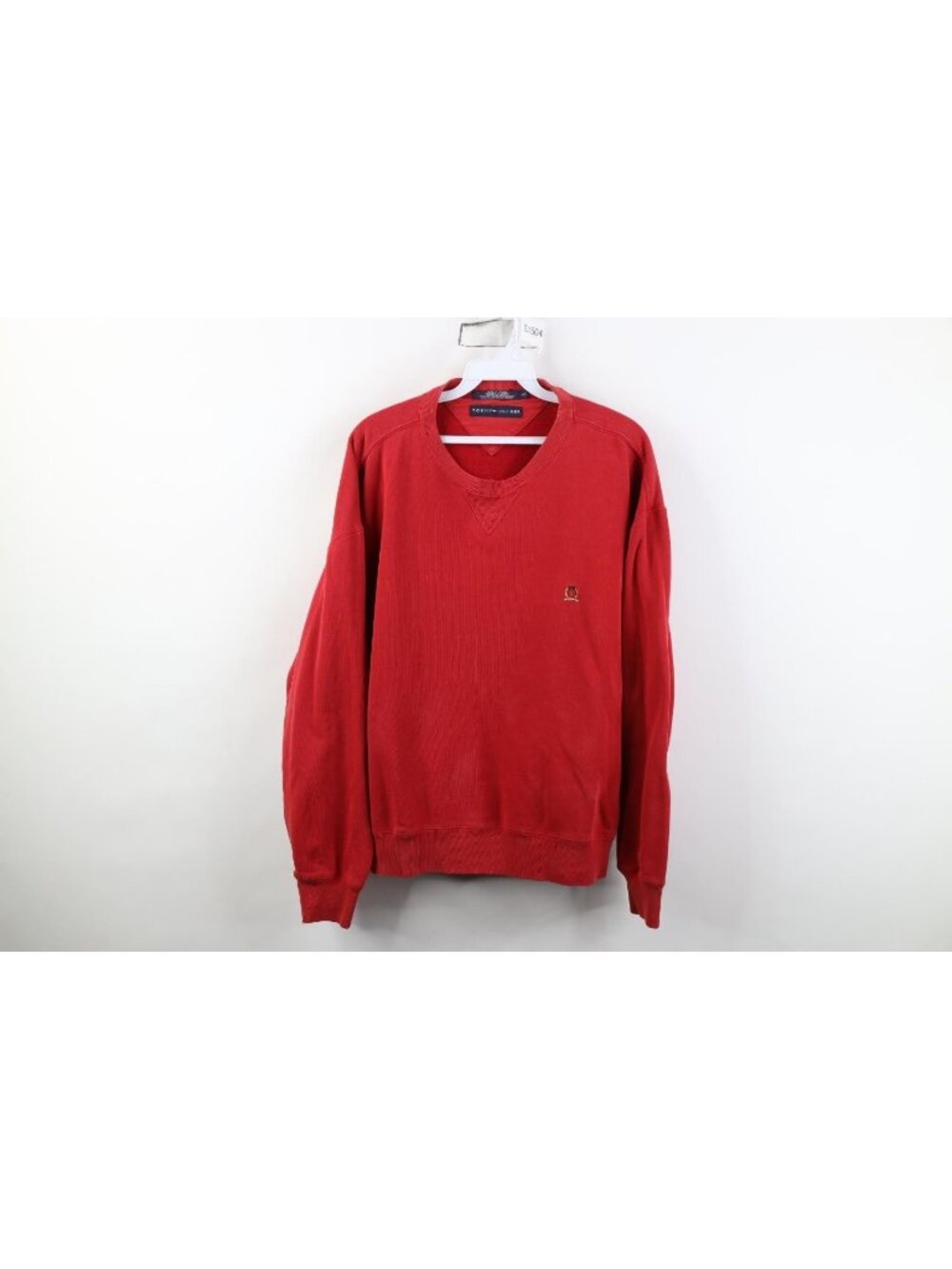 Vintage Tommy Hilfiger Womens Large Distressed Crest Crewneck Sweatshirt Red